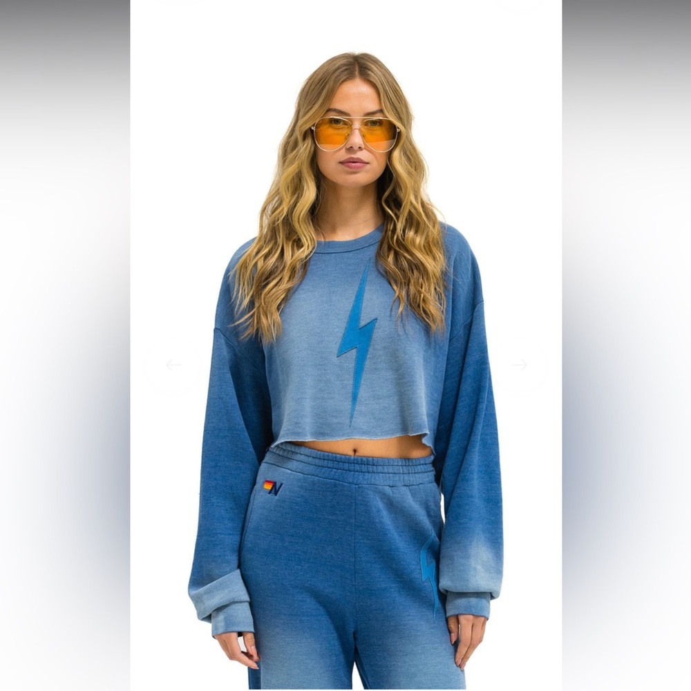 BOLT STITCH CROPPED CREW SWEATSHIRT RELAXED - FADED WATER NWT